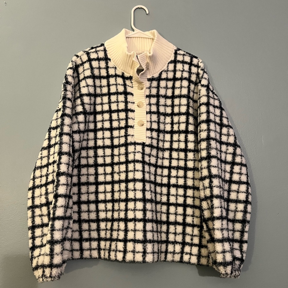 LOFT White and Blue Plaid Sweater